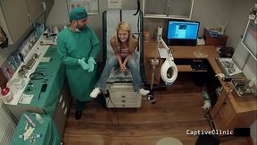 Blonde Hope Harper spreads her ass in latex medical clinic