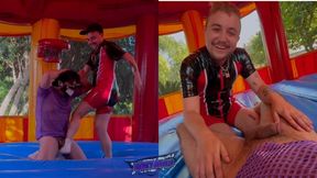 Boy on Boy Bounce House Ballbusting! Gay CBT, POV Ball Stomping w Haskell Holland