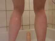 dutch bi-teen boy riding on a big cock when he takes a Shower