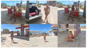 I park the car at a gas station on the highway, I take off my clothes and I masturbate myself