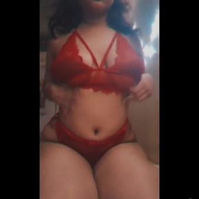 Chubby Asian Girl in Red Lingerie