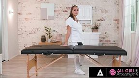 Intense Interracial Scissoring and Fingering with Hot Brunette masseuse