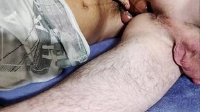 The skinny guy lets me play with his cock
