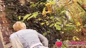 Dirty golden-haired milf and her public agent lover engage in outdoor session