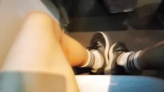 Guy freeballing in shorts flashes uncut cock on bus