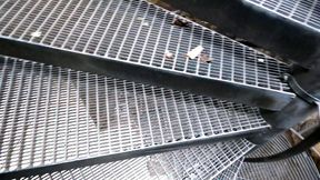 Slapping Her Naked Breasts on Stairs