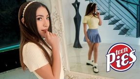 Teen GF pays debt by sucking rich rod; thong ass spanked