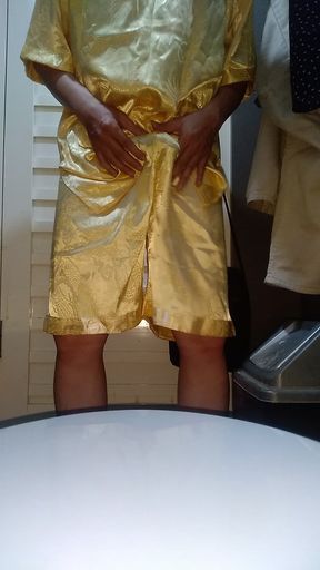 Crossdresser Cum Wearing Satin Pajamas