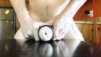 Daddy strokes big cock with penis pump and shoots huge cumshot