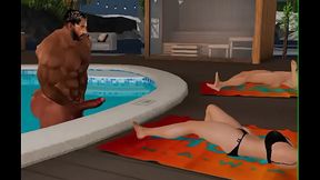 hunky chris chester jerks to poolside beauties