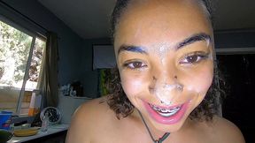cutie with braces gets face covered in cum