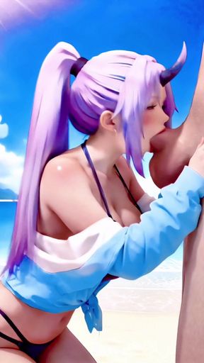 Shion From That Time I Got Reincarnated as a Slime, Does a Perfect Deepthroat with Your Long Penis and Will Swallow All Your Cum