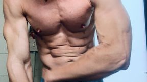 Up close flexing with ripped abs and bulging veins HD