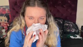 Nurse Ffw Blowing Her Nose and Finally Getting a Sneeze