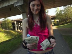 Cute girl in rollerblade flashes her ass and tits then fucked