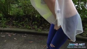 Japanese petites flaunt amazing blowjobs in outdoor setting