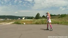 Sexy Roller Derby Chick Gets Naughty With Guy In The Woods For Fun Sex