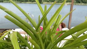5015- teasing bare feet in bikini outside at sunlight