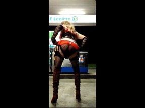 Sophie travestite shows off at the gas statio