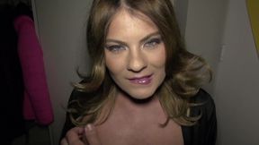 Big ass brunette loves to get sprayed on her face in POV