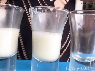 Filling 3 Glasses with Recent Breast Milk From My Full Boobs