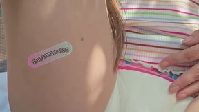 Tinylittlebabyg soaks her diaper & uses her foot to get off in it