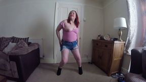 Chubby British Tart Dancing in Denim Shorts