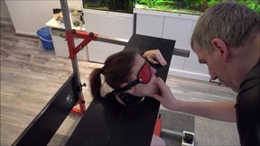 Slave Defenseless in Pillory Driven to Orgasm on Sybian