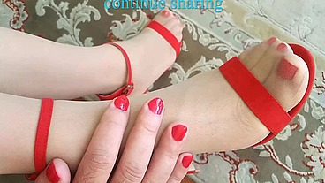 Dani Leg Lady in RED with Curvy Legs in Sexy Nude Pantyhose