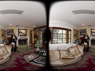 VR Conk: Stepmom Teachs Her Stepdaughter How To Suck Giant Schlong In FFM Addams Cosplay Parody VR Porn