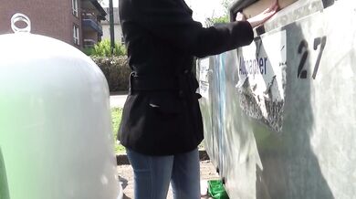 Big boobed German teen pisses outside huge tits bouncing