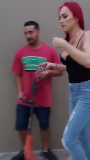 Mowing the hottie's lawn and punching rod in her ass   Clip 1