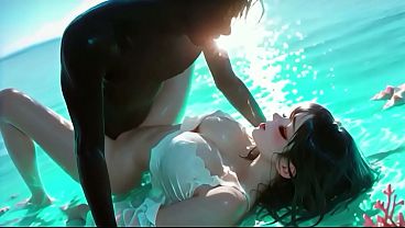 AI &middot_ Wet Black Hair Beauty Moans Loudly in Deep Sea Passion