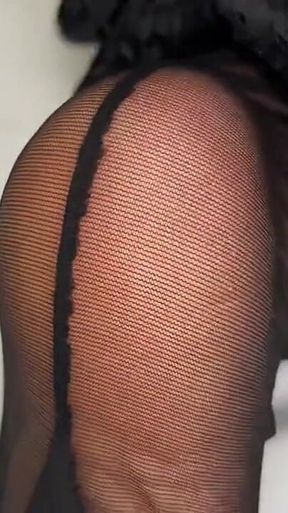 Ebony Girl Shows off Her French Pedicure in Her Black Nylons & Does Removal to Show Her Feet