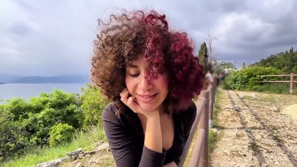 Amateur public blowjob fun with husband and stranger outdoor threesome cumshot
