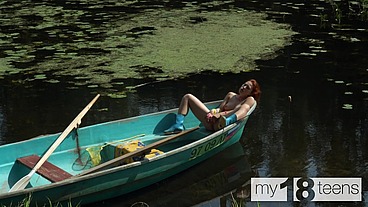 MY18TEENS - Beautiful natural girl fucks her pussy with a dilso on the boat