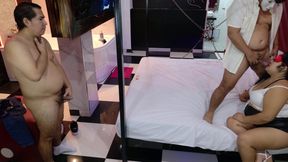 Threesome with Two Mexican Men and a Latina MILF Fucked in Front of Her Husband
