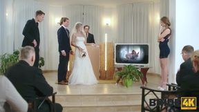 Sensual sex with beautiful bride is shown to wedding guests on video