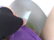 SisK piss through tiny purple chastity cage