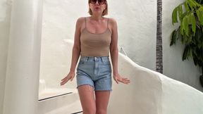 Desperate Wetting Denim Shorts on the Terrace: Can't Hold It Anymore
