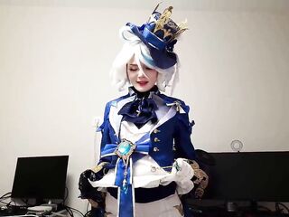 The kinky Furina from Genshin Impact prefers Aether's nutritious cum, which is supposed to end up in her hairless snatch, over the ordinary ravishing desserts