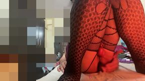 Enjoying in Home Alone Wearing Stepsister Skirt and Stockings