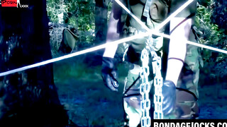 Bondage Submissive's Scrotum Ripped By Dominant Mistress