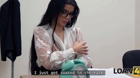 Wild fuck in Loan office with wet after rain long-haired brunette Asandra Dewy