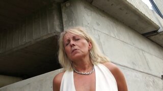 Blonde in white is going to ride cock in reverse cowgirl