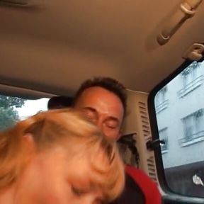 Sexy German lady with blonde hair gets banged in the back of the car