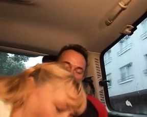 Sexy German lady with blonde hair gets banged in the back of the car