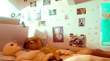 Ariel Ortiz fucks her husband and his realistic doll in her room