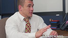 Young worker sucks his bosses erect dick to save his job