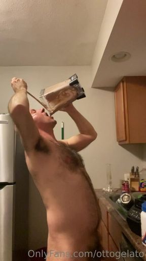 Fat gainer stuffing his face with a game of shake